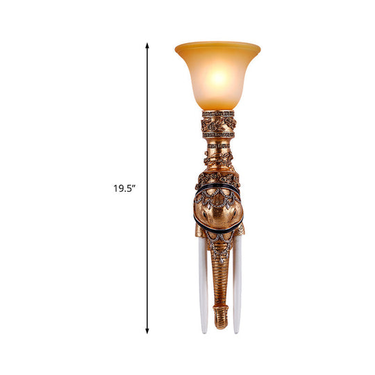 Flared Amber Glass Wall Mount Light With Gold Elephant Base - Traditional 1-Light Sconce