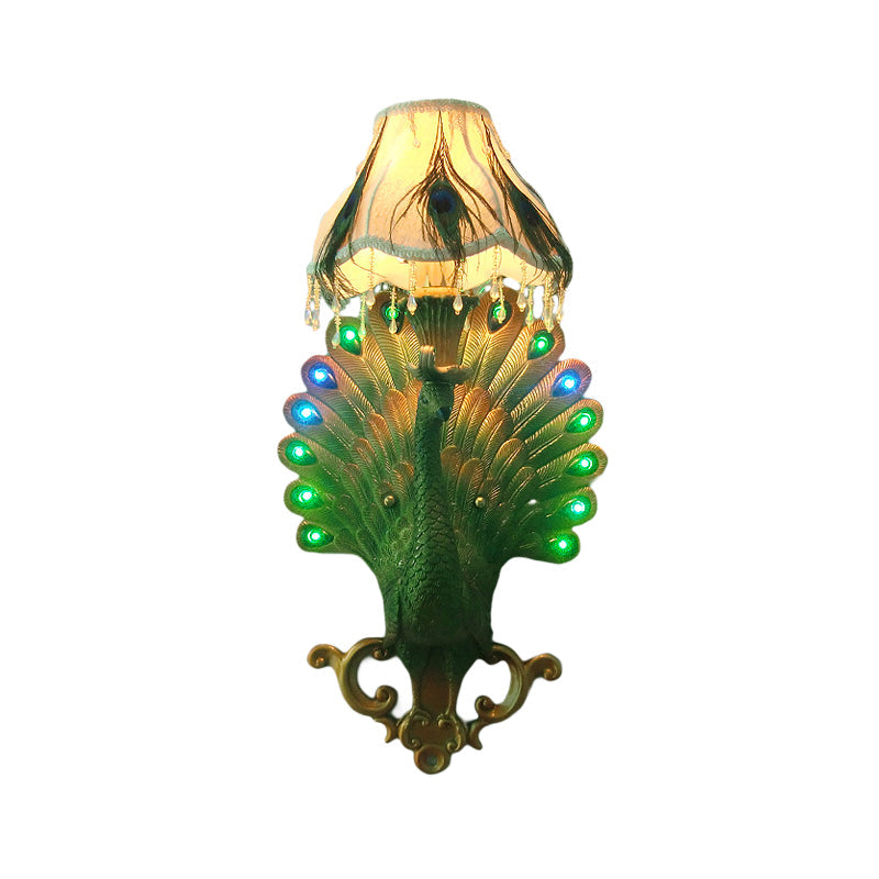 Southeast Asian Style Green Peacock Wall Sconce Light - Resin 1-Light Bedroom Mounted Fixture