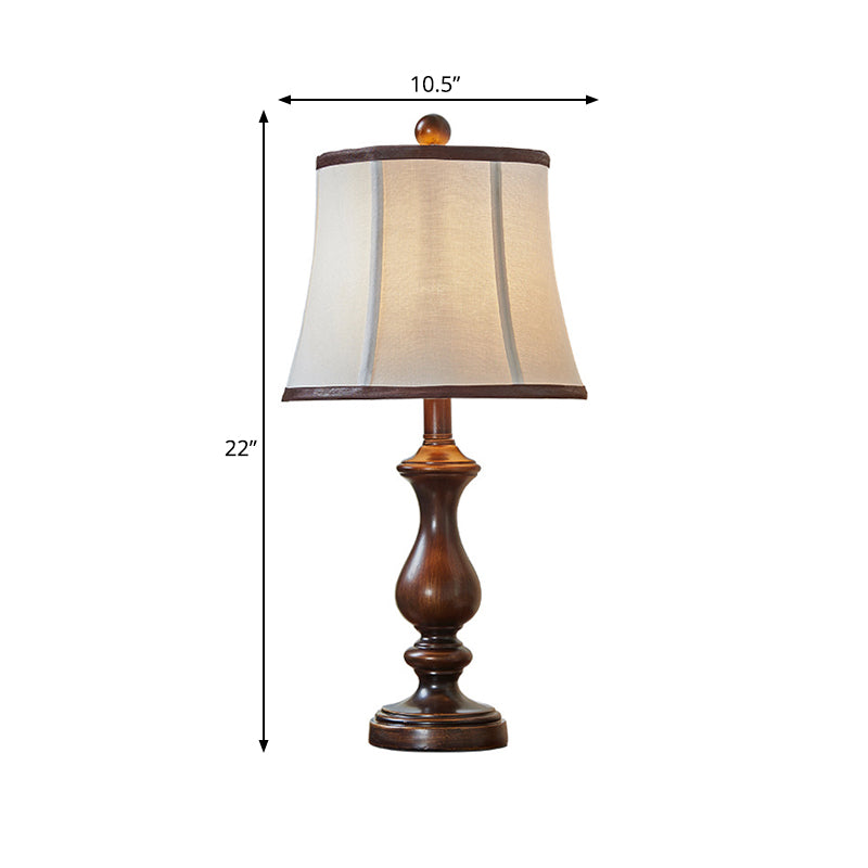 Antique Style Brown Urn Shape Night Table Lamp For Study Room - Wood Task Lighting