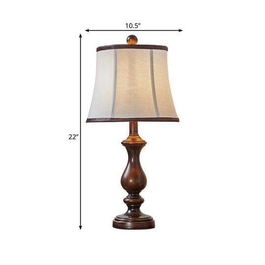 Antique Style Brown Urn Shape Night Table Lamp For Study Room - Wood Task Lighting