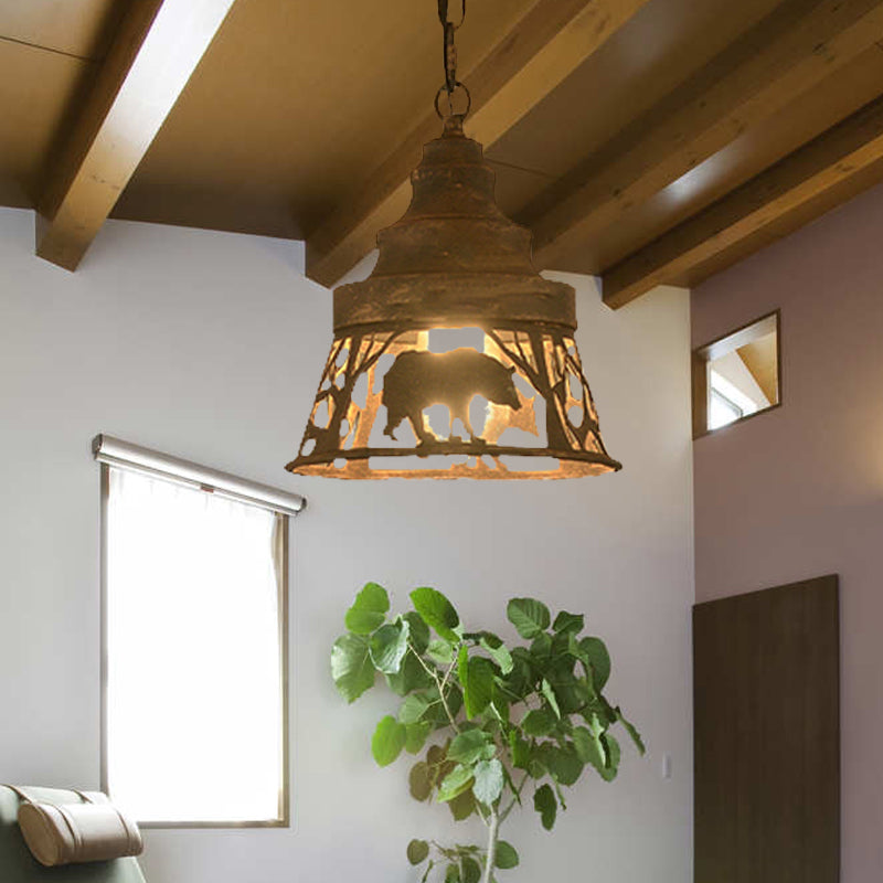 Tapered Hanging Ceiling Light With Rustic Animal Pattern - 8/12/18 W 1/2 Lights Restaurant Pendant