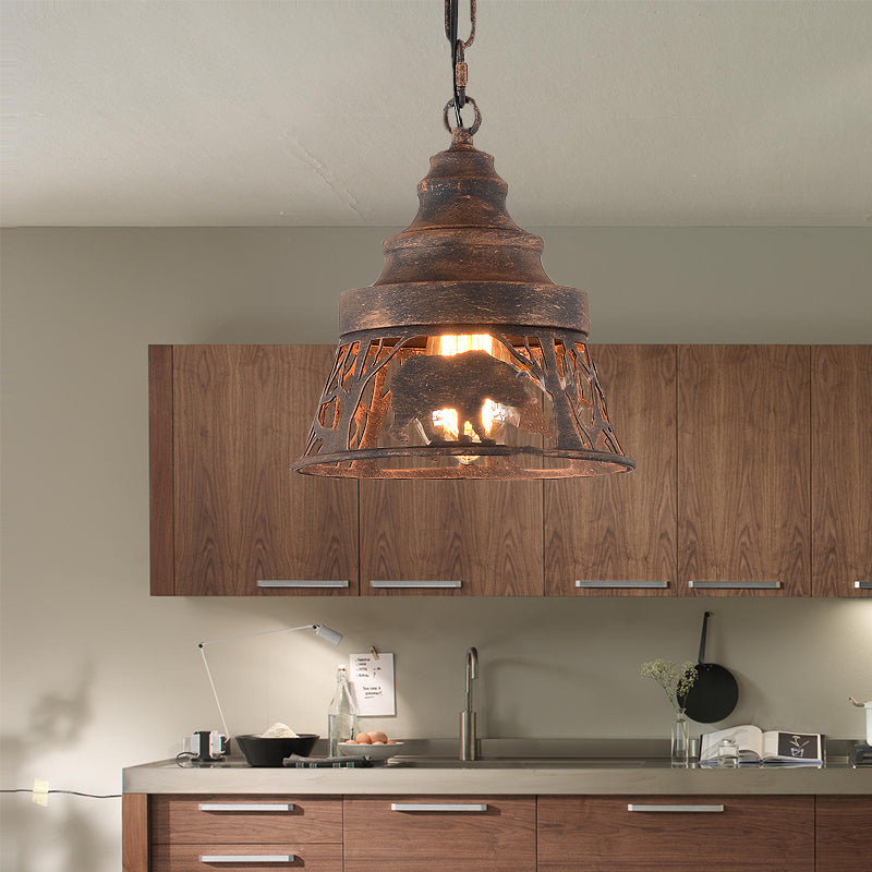 Tapered Hanging Ceiling Light With Rustic Animal Pattern - 8/12/18 W 1/2 Lights Restaurant Pendant