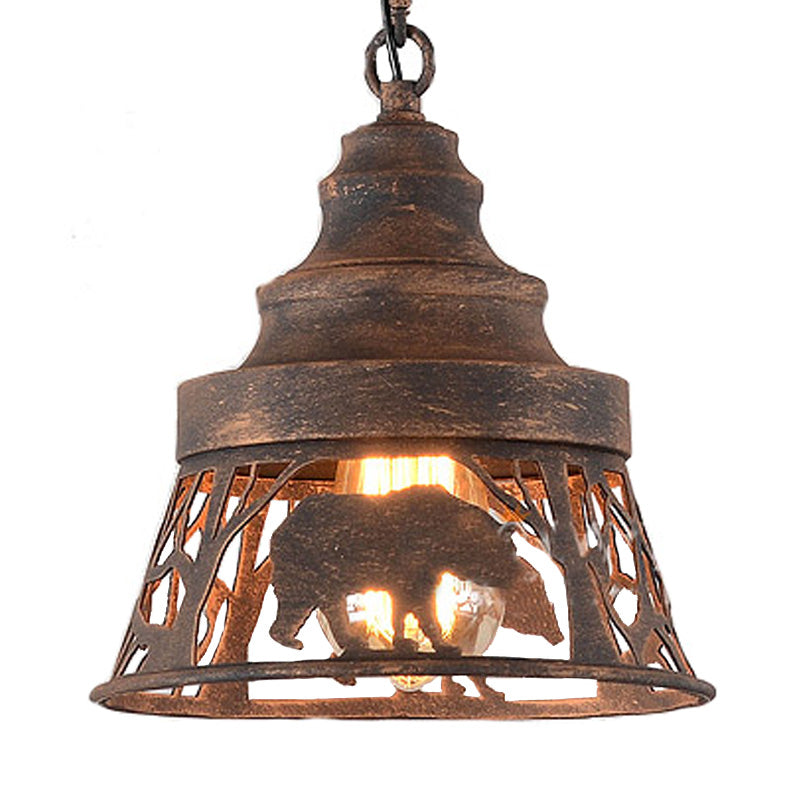 Tapered Hanging Ceiling Light With Rustic Animal Pattern - 8/12/18 W 1/2 Lights Restaurant Pendant