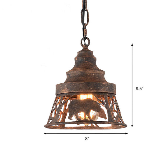 Tapered Hanging Ceiling Light With Rustic Animal Pattern - 8/12/18 W 1/2 Lights Restaurant Pendant