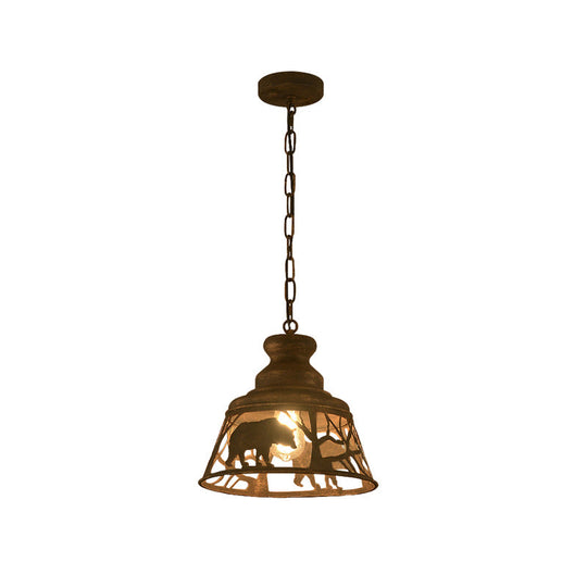 Tapered Hanging Ceiling Light With Rustic Animal Pattern - 8/12/18 W 1/2 Lights Restaurant Pendant