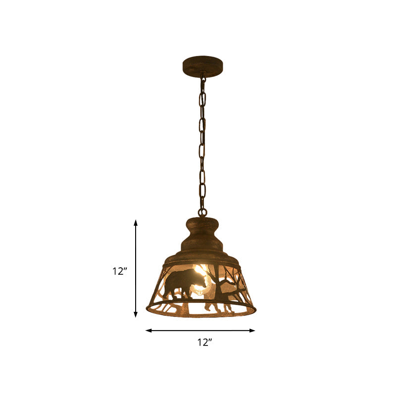 Tapered Hanging Ceiling Light With Rustic Animal Pattern - 8/12/18 W 1/2 Lights Restaurant Pendant