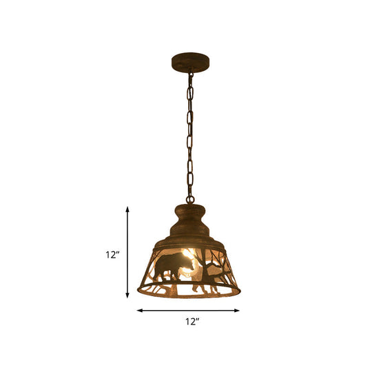 Tapered Hanging Ceiling Light With Rustic Animal Pattern - 8/12/18 W 1/2 Lights Restaurant Pendant