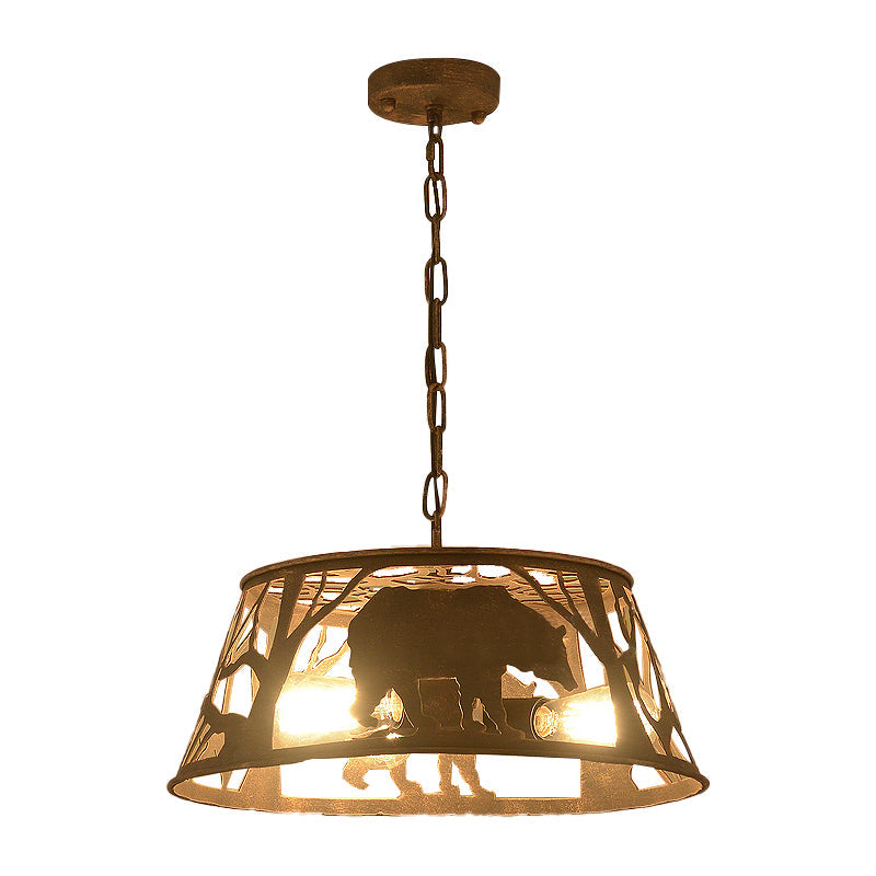 Tapered Hanging Ceiling Light With Rustic Animal Pattern - 8/12/18 W 1/2 Lights Restaurant Pendant