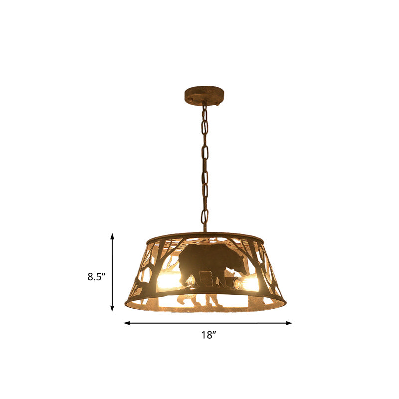 Tapered Hanging Ceiling Light With Rustic Animal Pattern - 8/12/18 W 1/2 Lights Restaurant Pendant