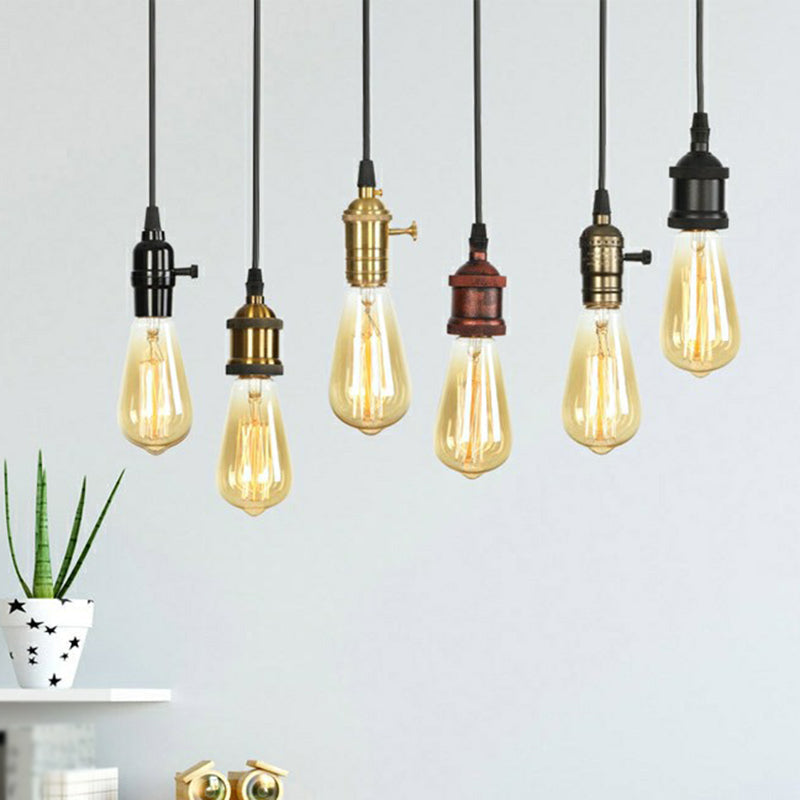 Industrial Single Edison Bulb Pendant Light - Aluminum Socket - Black Hanging Lamp for Living Room