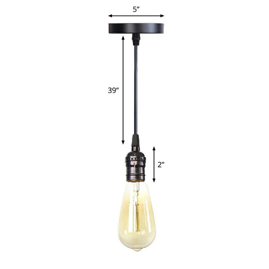 Industrial Single Edison Bulb Pendant Light - Aluminum Socket - Black Hanging Lamp for Living Room