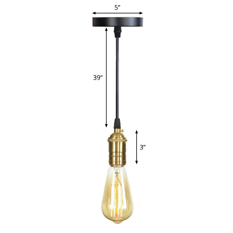 Industrial Single Edison Bulb Pendant Light - Aluminum Socket - Black Hanging Lamp for Living Room