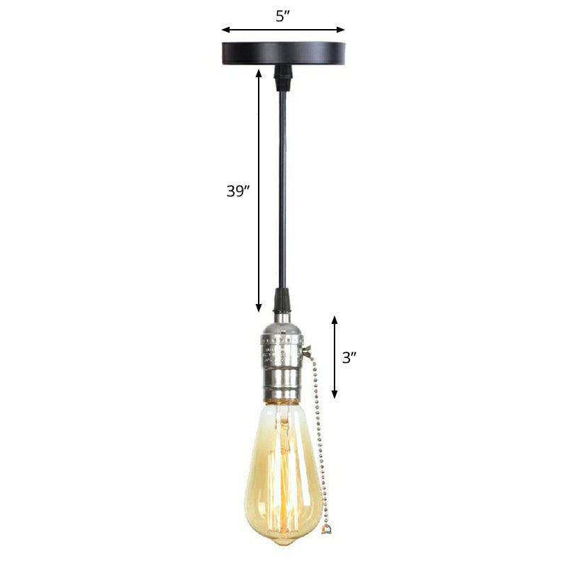 Industrial Single Edison Bulb Pendant Light - Aluminum Socket - Black Hanging Lamp for Living Room