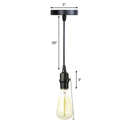 Industrial Single Edison Bulb Pendant Light - Aluminum Socket - Black Hanging Lamp for Living Room