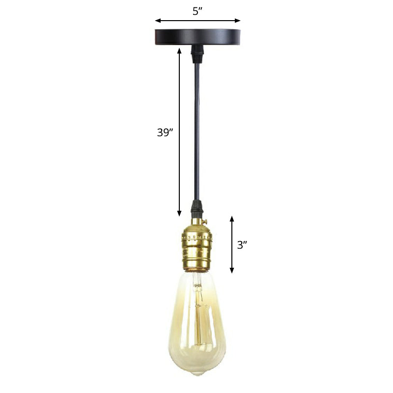 Industrial Single Edison Bulb Pendant Light With Aluminum Socket - Black / H