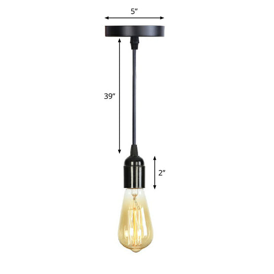 Industrial Single Edison Bulb Pendant Light - Aluminum Socket - Black Hanging Lamp for Living Room