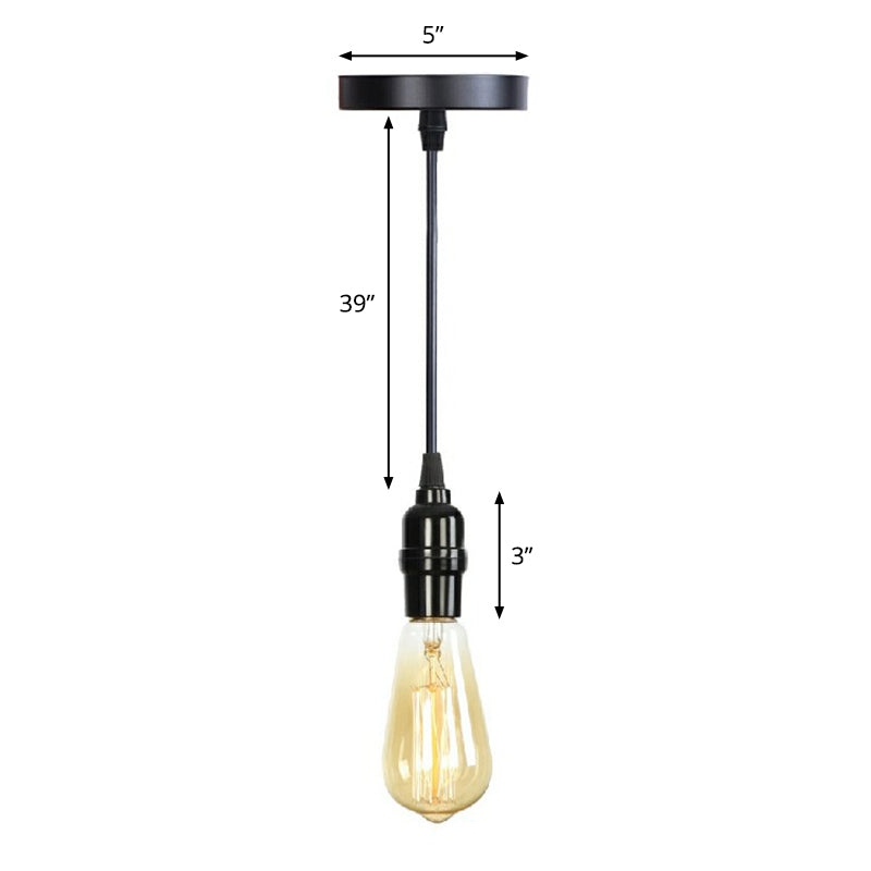 Industrial Single Edison Bulb Pendant Light - Aluminum Socket - Black Hanging Lamp for Living Room