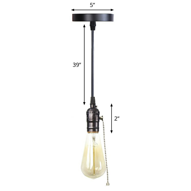 Industrial Single Edison Bulb Pendant Light - Aluminum Socket - Black Hanging Lamp for Living Room