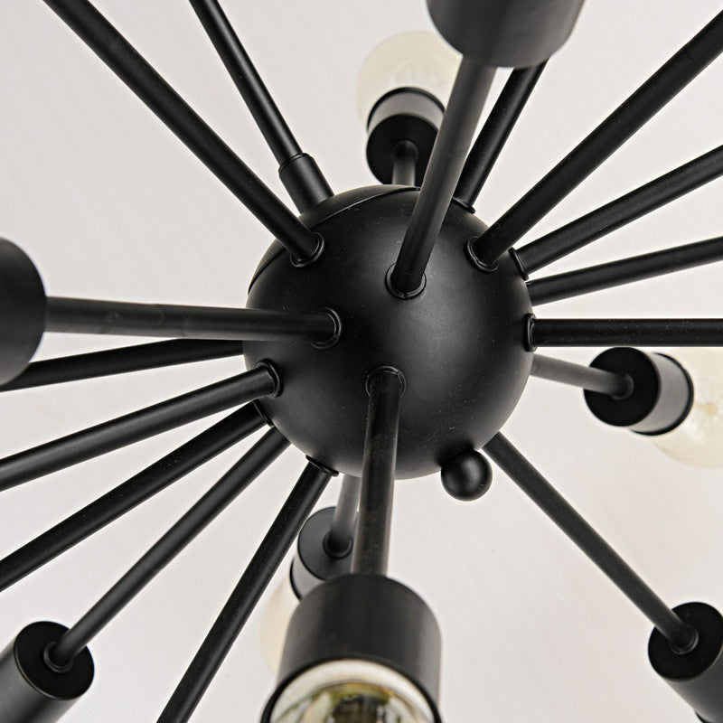 Industrial Sputnik Bar Chandelier with Black Metal Finish