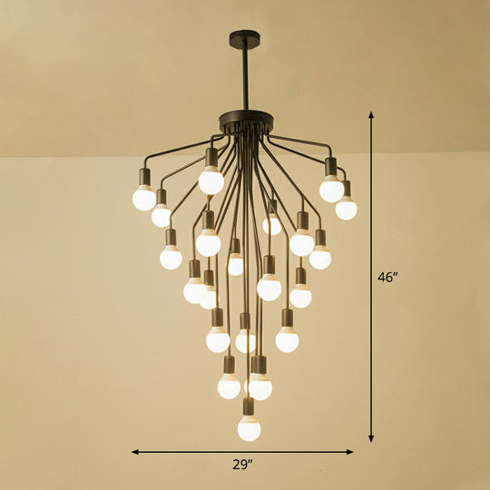 Rustic Black Cascade Chandelier with Exposed Bulb Design - Hanging Ceiling Light