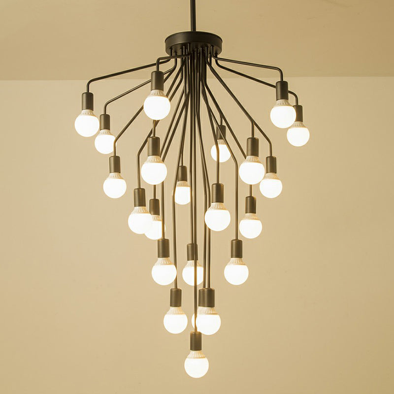 Rustic Black Cascade Chandelier with Exposed Bulb Design - Hanging Ceiling Light