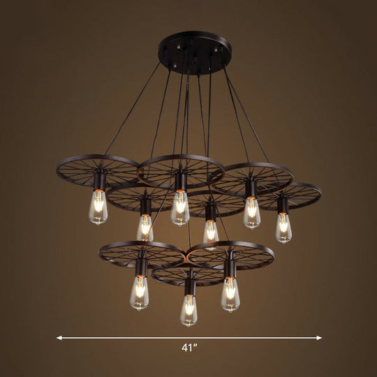 Wagon Wheel Cast Iron Chandelier Pendant Light for Dining Room - Loft Style