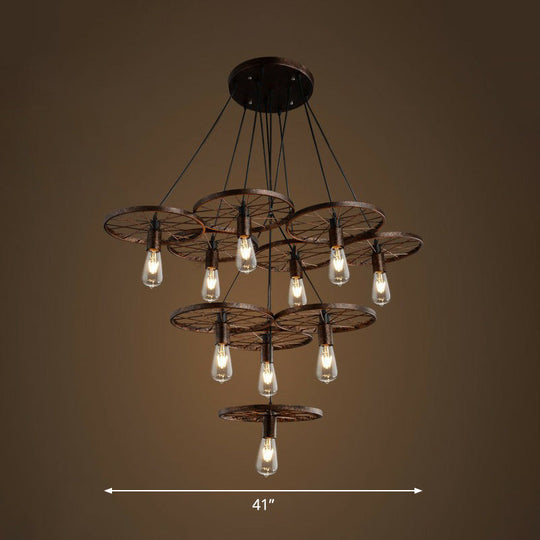 Loft Style Wagon Wheel Chandelier - Cast Iron Suspension Pendant Light For Dining Room 10 / Rust