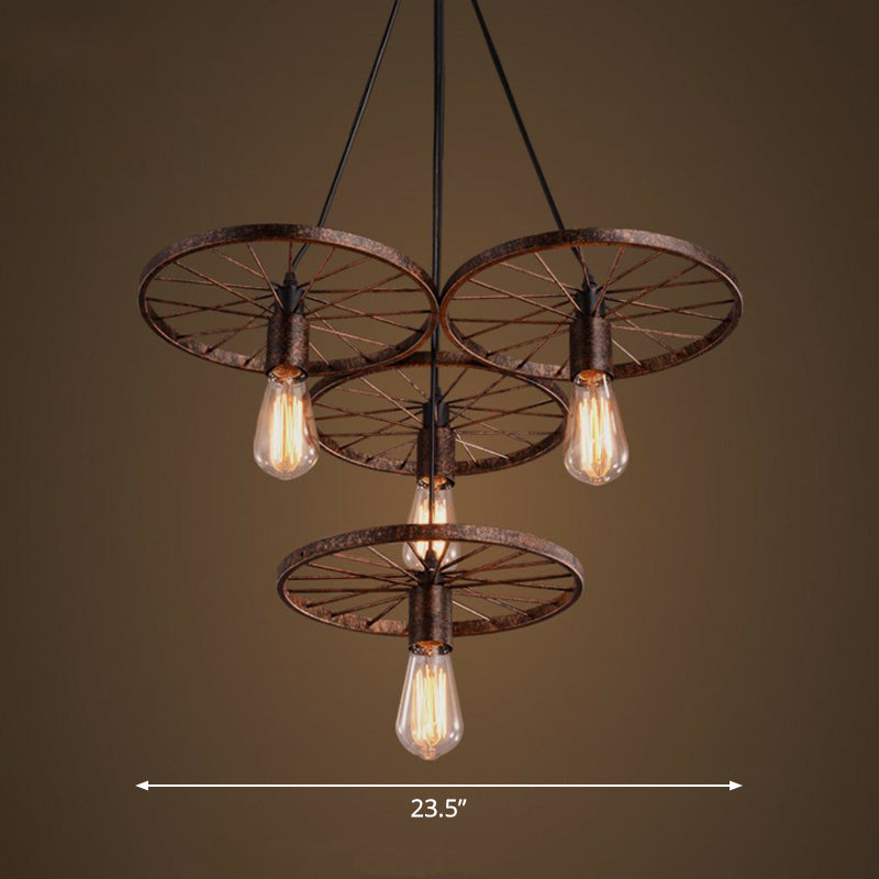 Loft Style Wagon Wheel Chandelier - Cast Iron Suspension Pendant Light For Dining Room 4 / Rust