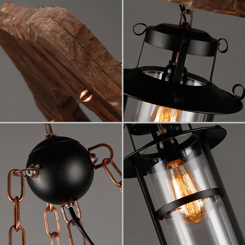 Coastal Clear Glass Cylindrical Wood Pendant Light - Ideal for Restaurants