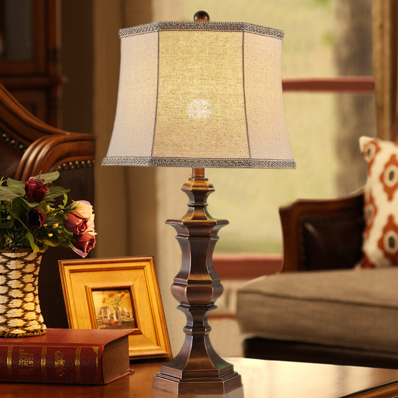 Vintage Brown Resin Night Table Lamp - 1 Light Bedroom Reading With Tapered Shade