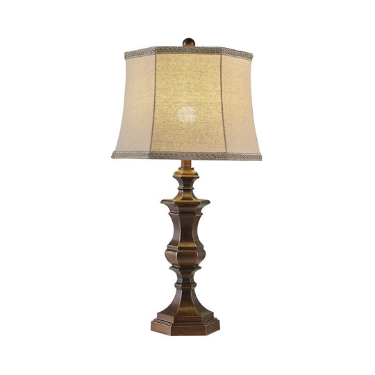 Vintage Brown Resin Night Table Lamp - 1 Light Bedroom Reading With Tapered Shade