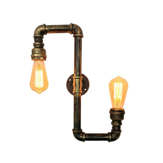 S-Shaped Bronze Metal Wall Lamp - 2-Head Warehouse Style Sconce For Kitchen Lighting