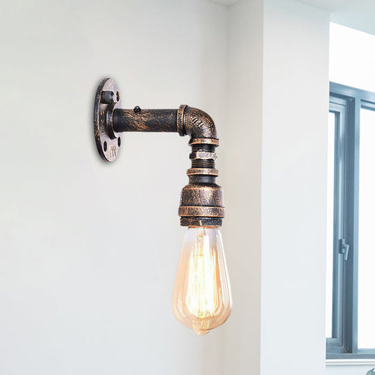 Industrial Bronze Metal Wall Sconce - Right Angle Bedroom Mount Lamp With 1 Head