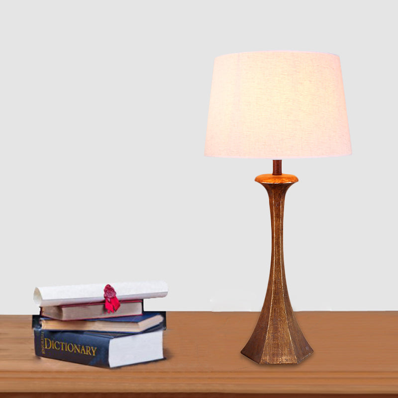 Vintage White Fabric Table Lamp: Conical Design With Resin Base - Ideal For Living Room Reading