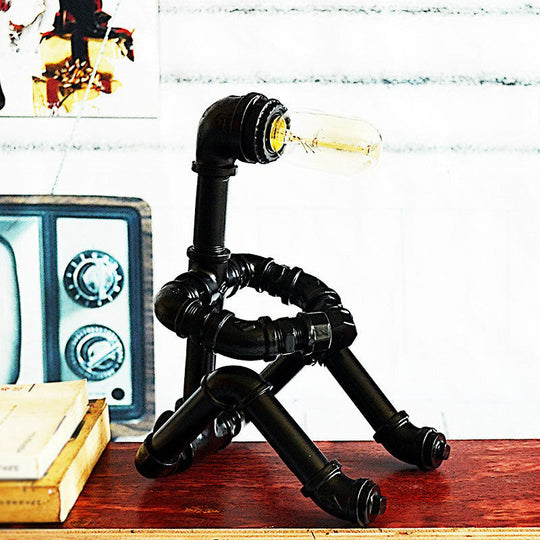 Steampunk Metal Robot Night Light - Black Decorative Table Lamp For Bedroom