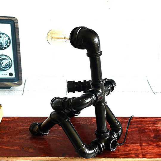 Steampunk Metal Robot Night Light - Black Decorative Table Lamp For Bedroom