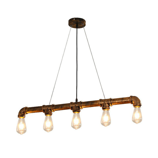 Industrial Rust Piping Metal Ceiling Chandelier - Stylish Dining Room Hanging Light Fixture