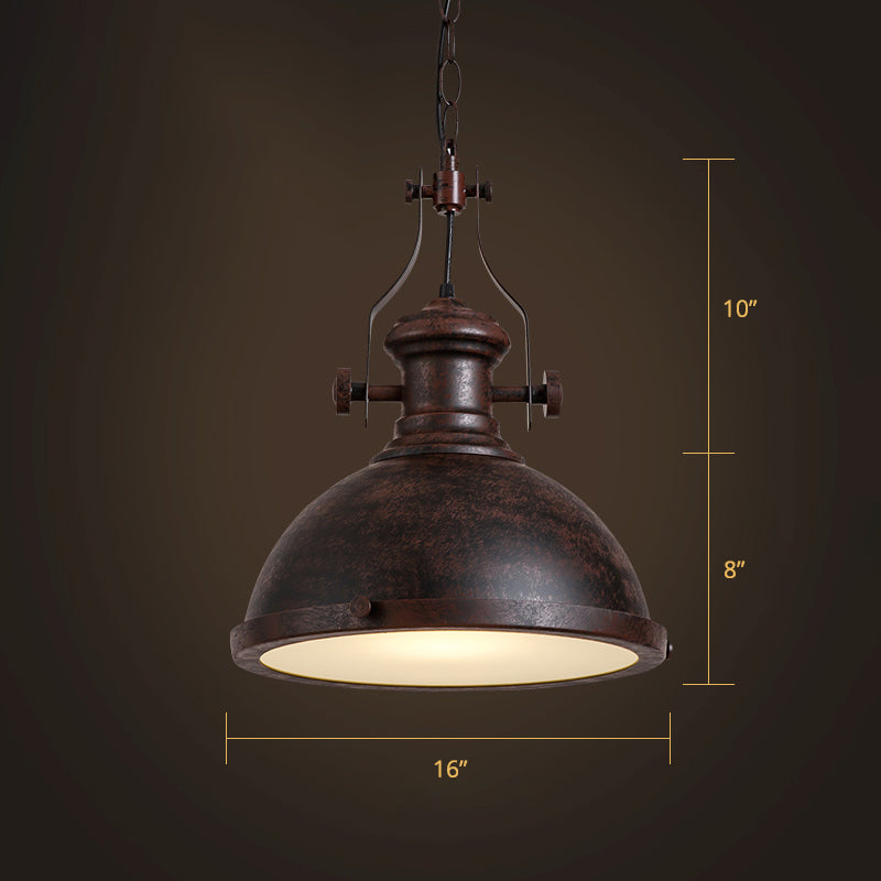 Retro Metal Pendant Light With Frosted Glass Diffuser - Bowl Restaurant Design Rust / 16