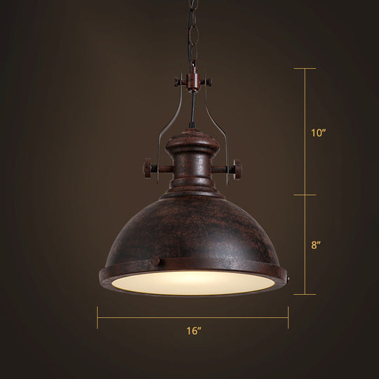 Retro Metal Pendant Light With Frosted Glass Diffuser - Bowl Restaurant Design Rust / 16