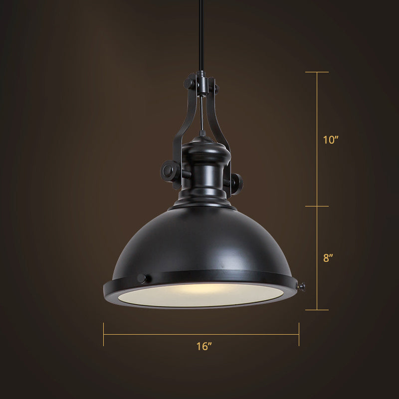 Retro Metal Pendant Light With Frosted Glass Diffuser - Bowl Restaurant Design Black / 16