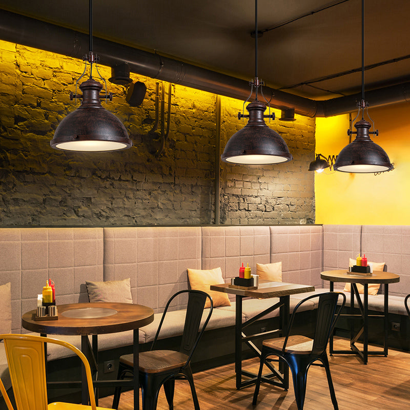 Retro Metal Pendant Light With Frosted Glass Diffuser - Bowl Restaurant Design