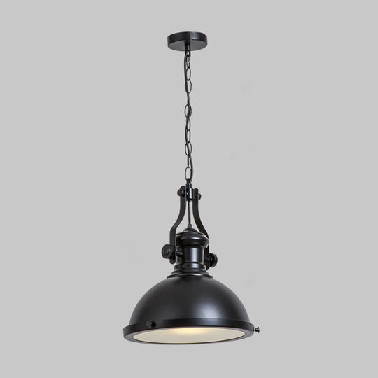 Retro Metal Pendant Light with Frosted Glass Diffuser - Bowl Restaurant Design