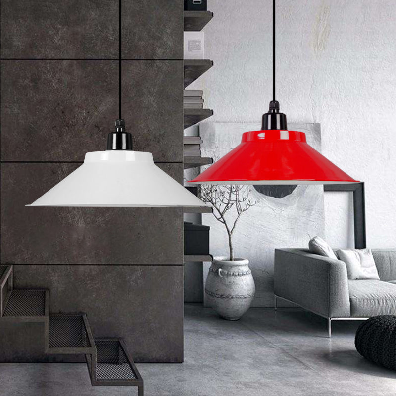 Conical Metal Hanging Light with Rolled Edge - 1-Light Ceiling Suspension Lamp for Loft Décor