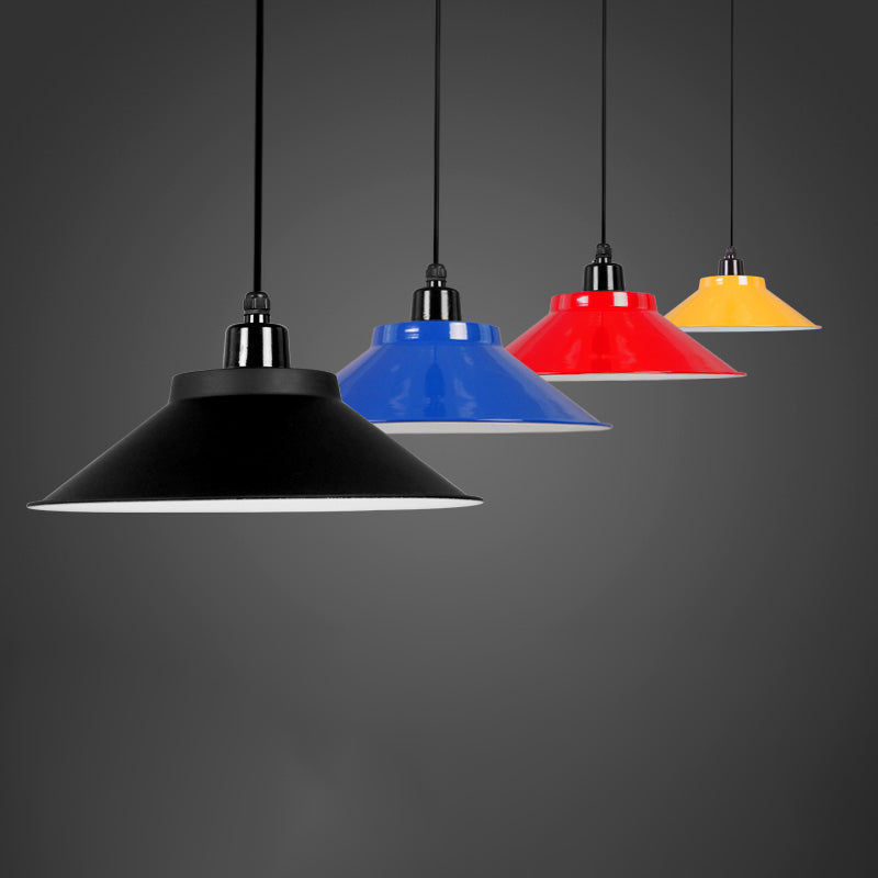 Metal Conical Ceiling Lamp With Rolled Edge - Stylish Hanging Light