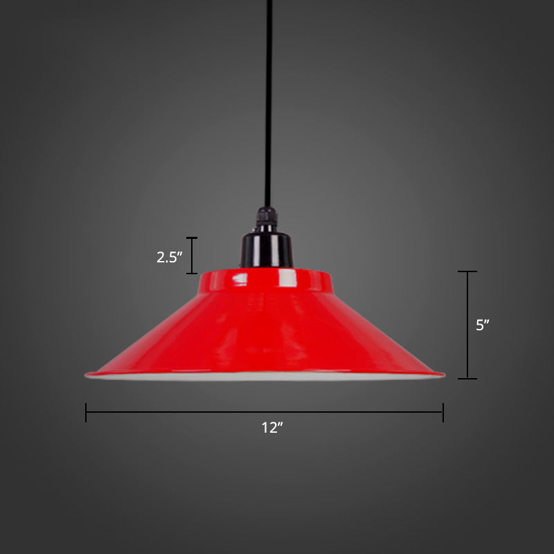 Metal Conical Ceiling Lamp With Rolled Edge - Stylish Hanging Light Red / 12