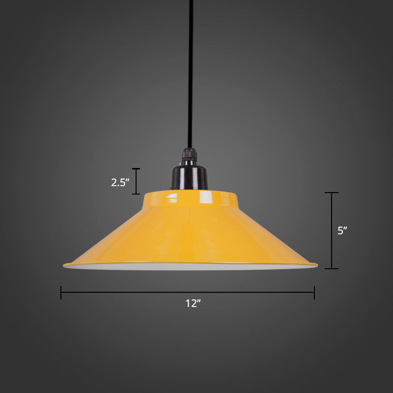 Metal Conical Ceiling Lamp With Rolled Edge - Stylish Hanging Light Yellow / 12