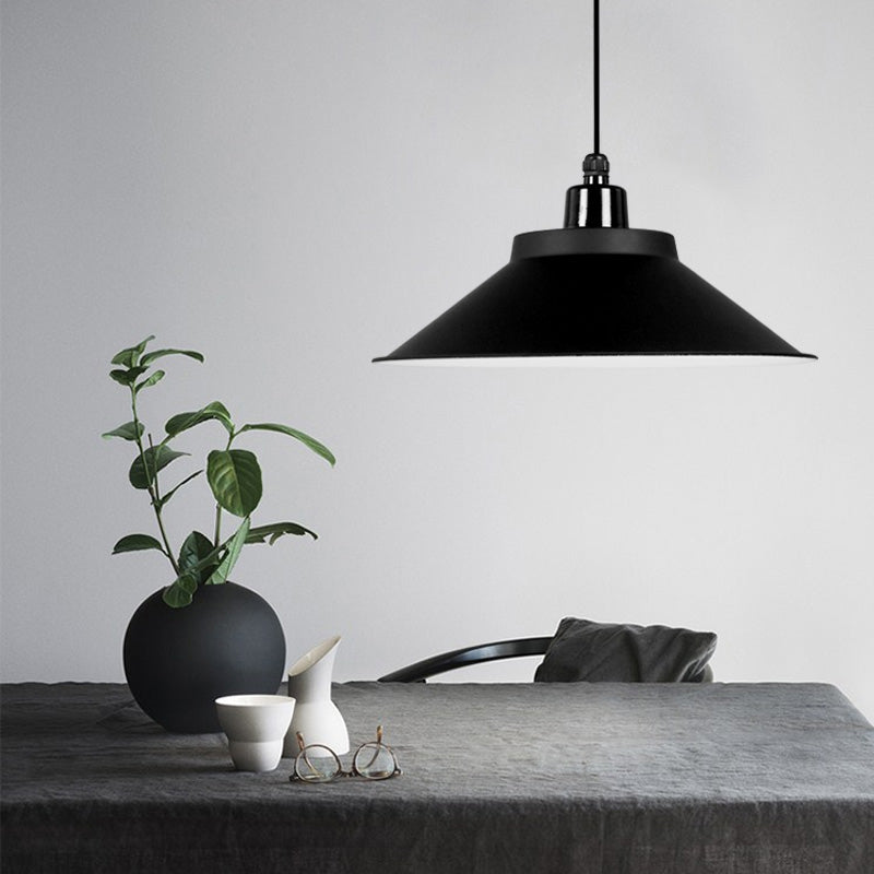 Metal Conical Ceiling Lamp With Rolled Edge - Stylish Hanging Light