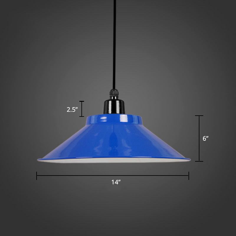 Metal Conical Ceiling Lamp With Rolled Edge - Stylish Hanging Light Blue / 14