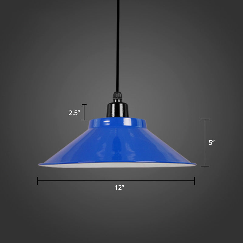 Conical Metal Hanging Light with Rolled Edge - 1-Light Ceiling Suspension Lamp for Loft Décor