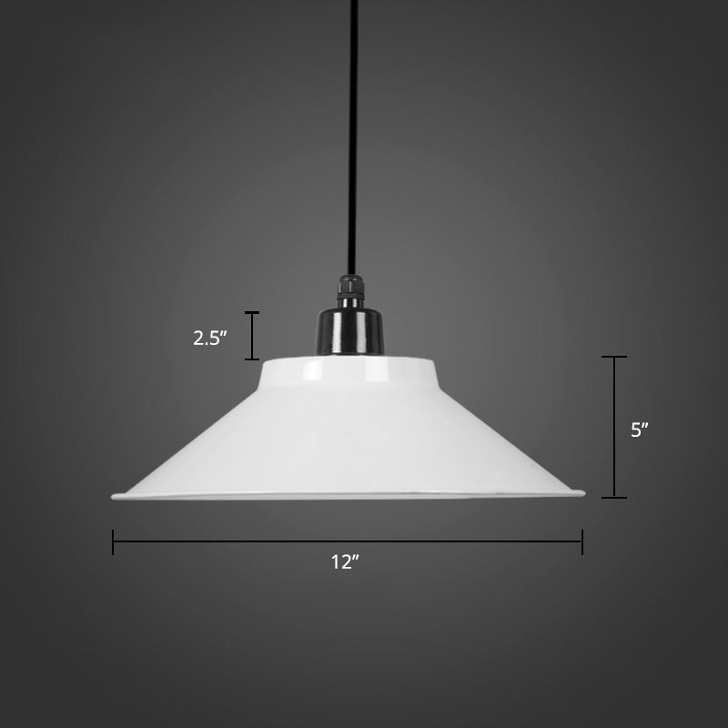 Metal Conical Ceiling Lamp With Rolled Edge - Stylish Hanging Light White / 12